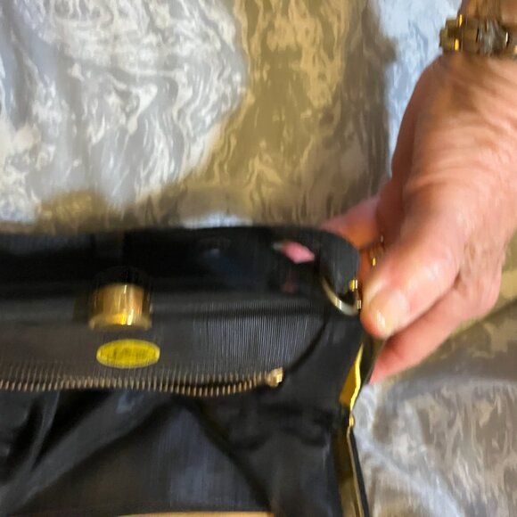 Rare VTG 1950's GARAY Black Damask Frame Handbag Double strap with bow- preowned - Picture 5 of 9